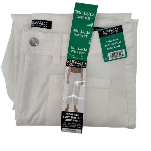 NWT Buffalo Brigette High-Rise Soft Stretch White Crop Pants Size 12/32 - Picture 2 of 12